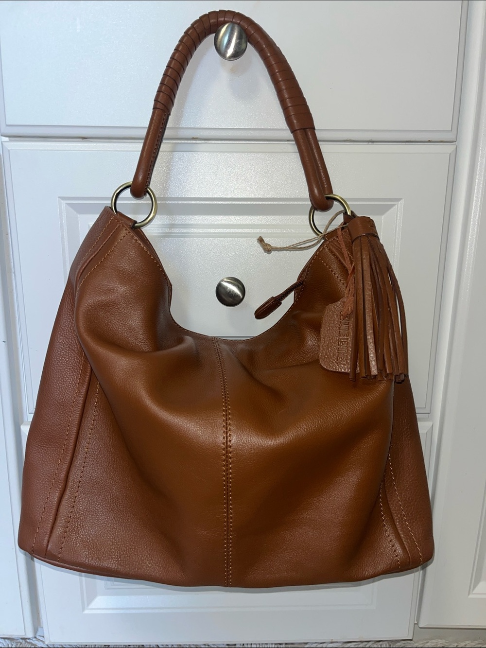 Brown Leather Hobo Bag with Tassel